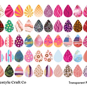 May include: A set of 48 digital clipart images of colorful water droplets with various patterns, including animal prints, geometric designs, and abstract art.  The images are transparent PNG files, perfect for crafting projects.