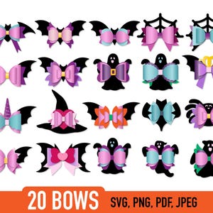 Halloween Bow Bundle, Bat Bow Template SVG Bundle, Witch Bow SVG, Bow Collection SVG, Svg files for Cricut Cut Files, Silhouette Cut Files