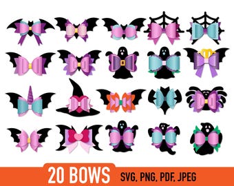 Halloween Bow Bundle, Bat Bow Template SVG Bundle, Witch Bow SVG, Bow Collection SVG, Svg files for Cricut Cut Files, Silhouette Cut Files