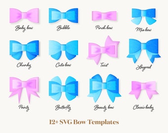 12+ Bow Bundle SVG, Hair Bow Template, Bow Collection SVG, Felt Bow SVG, Hair Bow Silhouette, Cricut Cut Files