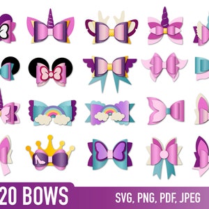 Bow Bundle SVG, Hair Bow Template, Bow Collection SVG, Felt Bow SVG, Cricut Cut Files, unicorn, mermaid and princess bow styles