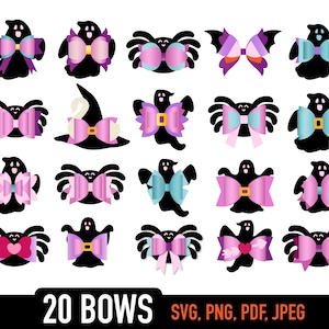 Halloween Bow Bundle, Bat Bow Template SVG Bundle, Witch Bow SVG, Bow Collection SVG, Svg files for Cricut Cut Files, Silhouette Cut Files