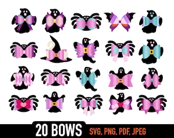 Halloween Bow Bundle, Bat Bow Template SVG Bundle, Witch Bow SVG, Bow Collection SVG, Svg files for Cricut Cut Files, Silhouette Cut Files