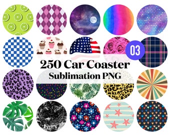 250 PNG Car Coaster Sublimation Design, Car Coaster Designs, Round Sublimation Design, Instant Download, Commercial Use Png