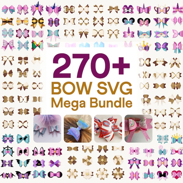 270+ Bow Bundle Hele winkel, Hair Bow Template, Bow Collection SVG, Vilt Bow SVG, Hair Bow Silhouet, Cricut Cut Files