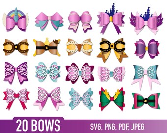 Schleifenpaket SVG, Haarschleifenvorlage, Schleifenkollektion SVG, Filzschleife SVG, Cricut Cut-Dateien, Märchen-, Spitzen- und Cowgirl-Schleifenstile