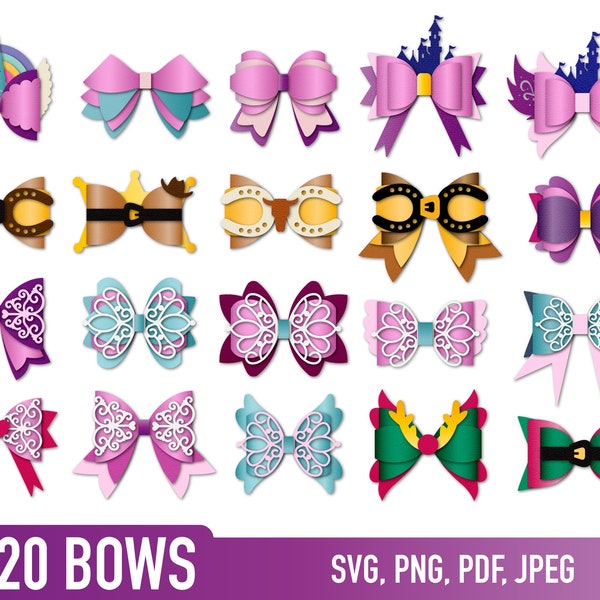 Bow Bundle SVG, Hair Bow Template, Bow Collection SVG, Felt Bow SVG, Cricut Cut Files, fairy tale, lace and cowgirl bow styles