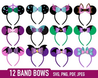 Halloween Hair Band Bows, Ears Bow Template SVG Bundle, Witch Bow SVG, Svg files for Cricut Cut Files, Silhouette Cut Files