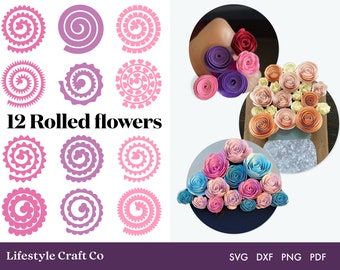 Rolled Flower SVG, 3D Flower Template, Rolled Paper Flower SVG, Paper Flowers Template Silhouette and Cricut Cut Files