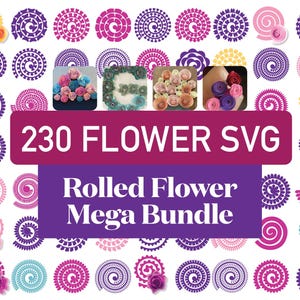 230 gerollte Blumen SVG, 3D Blumen Vorlage, gerollte Papierblume SVG, Papierblumen Vorlage Silhouette und Cricut Cut Files