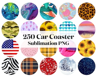 250 PNG Car Coaster Sublimation Design, Car Coaster Designs, Round Sublimation Design, Instant Download, Commercial Use Png