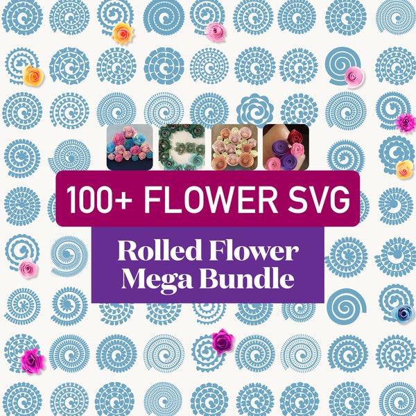Paquete de flores enrolladas SVG, plantilla de flores 3D, svg de flor de papel enrollada, silueta de plantilla de flores de papel y archivos de corte cricut