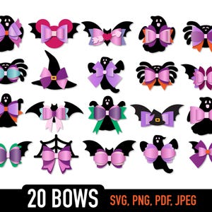 Halloween Bow Bundle, Bat Bow Template SVG Bundle, Witch Bow SVG, Bow Collection SVG, Svg files for Cricut Cut Files, Silhouette Cut Files