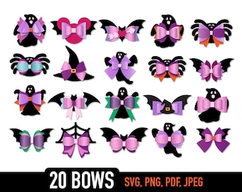 Halloween Bow Bundle, Bat Bow Template SVG Bundle, Witch Bow SVG, Bow Collection SVG, Svg files for Cricut Cut Files, Silhouette Cut Files