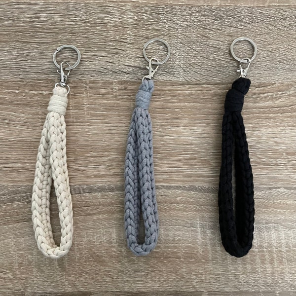 Crochet Keychain | Wristlet | Lanyard - Silver Metal