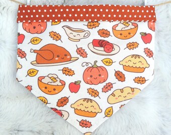 Cute Thanksgiving Dog Bandana, reversible pet scarf with snaps