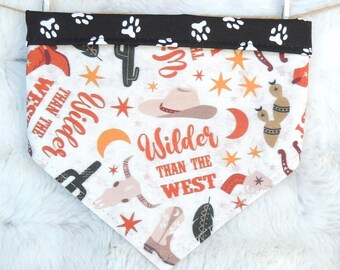 Wild West Dog Bandana, reversible pet scarf with snaps