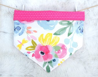 Floral Dog Bandana, reversible pet scarf with snaps