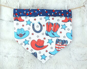 Patriotic Cowboy Dog Bandana, reversible pet scarf with snaps
