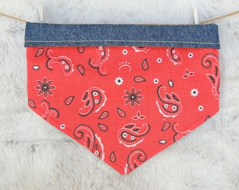 Western Dog Bandana, reversible pet scarf with snaps