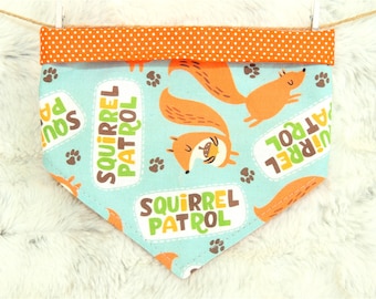 Squirrel Patrol Dog Bandana, reversible pet bandana with snaps