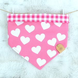 Pink Hearts Dog Bandana, Valentine&#39;s Day, reversible pet bandana, dog or cat scarf