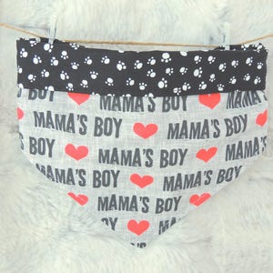 Mama's Boy Dog Bandana, reversible pet scarf with snaps