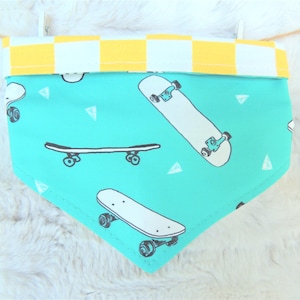 Skateboard Dog Bandana, reversible pet scarf with snaps