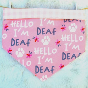 Deaf Dog Bandana, reversible pet scarf with snaps