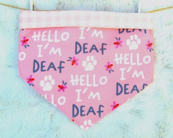Deaf Dog Bandana, reversible pet scarf with snaps