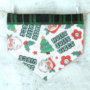 Holly Jolly Christmas Dog Bandana, reversible pet scarf with snaps