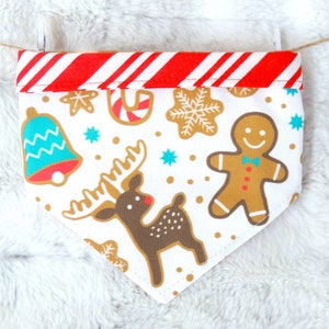 Christmas Cookie Dog Bandana, reversible pet scarf with snaps