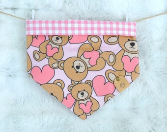 Teddy Bear Dog Bandana, reversible pet scarf with snaps
