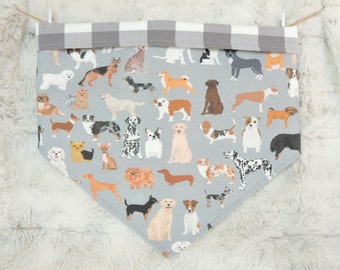 Lots of Dogs Dog Bandana, reversible pet scarf with snaps