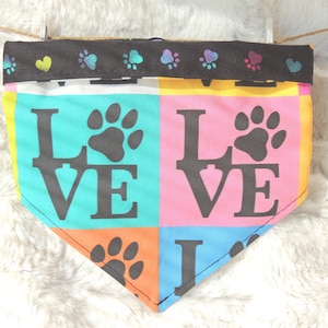 Love Dog Bandana, reversible pet scarf with snaps