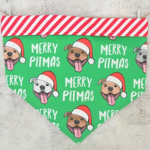 Christmas Pit Bull Dog Bandana, reversible pet scarf with snaps