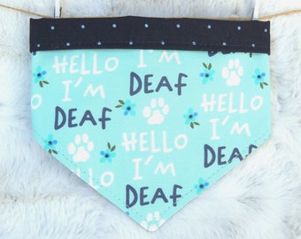 Deaf Dog Bandana, reversible pet scarf with snaps