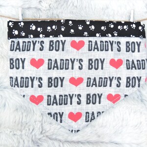 Daddy's Boy Dog Bandana, reversible pet scarf with snaps