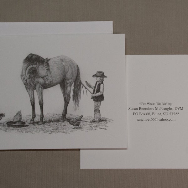 Horse Note Cards with Envelopes, Set of 4 cards, Western Equine Design, Cowgirl, Printed from Original Pencil Drawing by the Artist