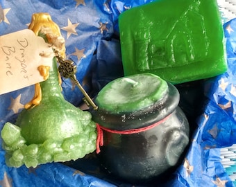 Fireball Cottage Gift Box - Dragon's Bane potion, bar soap, and scented cauldron candle