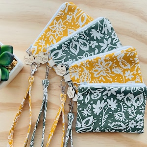 Mini Wristlet Pouch, Fabric Wallet, Minimalist Wallet, Coin Pouch, Small Essentials Pouch Sanitary Pad Floral Pouch Wallet Wrist Lanyard