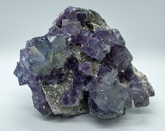 Fluorita azul YGX con cuarzo cristal Hunan