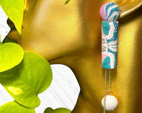Marble Modern Tropical Fidget Earrings Custom Statement beads Dangles gold silver stone resin coated