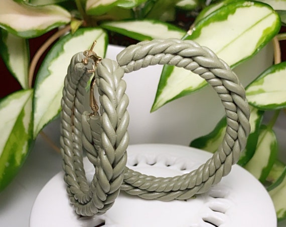 Rope Braid hoops Extra Large Statement Cognac rust terra cotta Earrings Fall Clay hoops olive green Knit crochet
