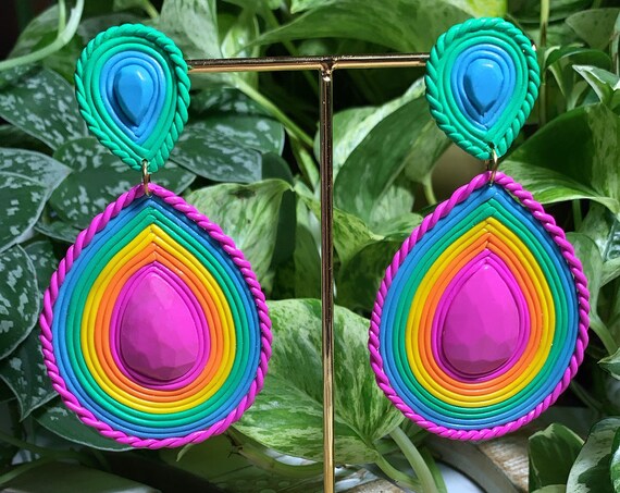 Fun Pop Soutache Inspired Drop Statement Earrings Pink Hot Orange Yellow Blue Green Made to order