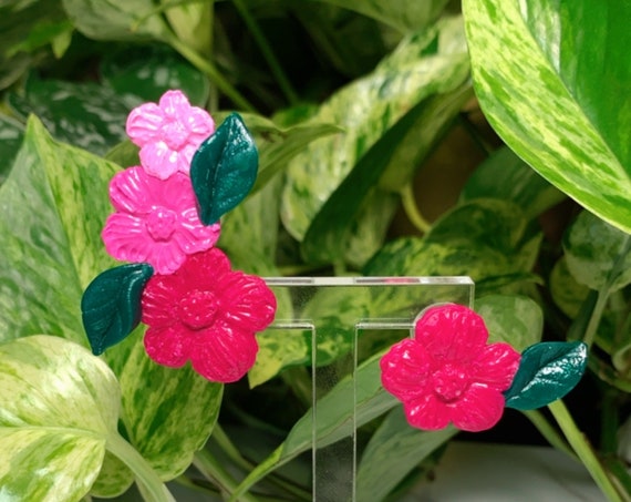 Pink Ombré Floral asymmetrical Ear Climber Ear Cuff Flower leaf Statement Earrings Tropical stud post clip ons unique