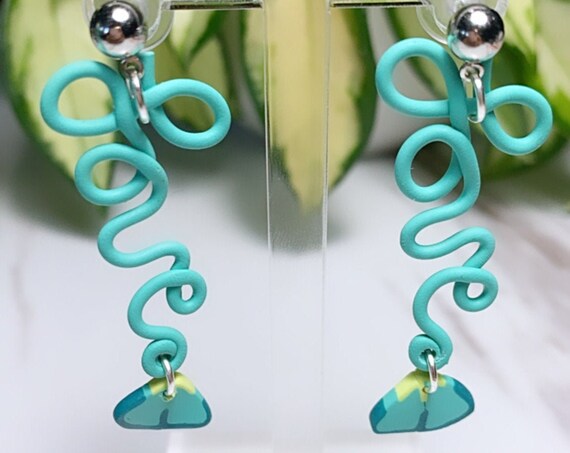 Spring Fling Love Coral Teal and gold Statement Earrings Small Dangles floral petal