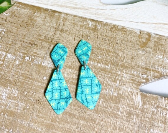 Spring Fling Contemporary Mint Lemonade gold Statement Earrings Large Dangles Polymer clay and Arch Yellow dangles small