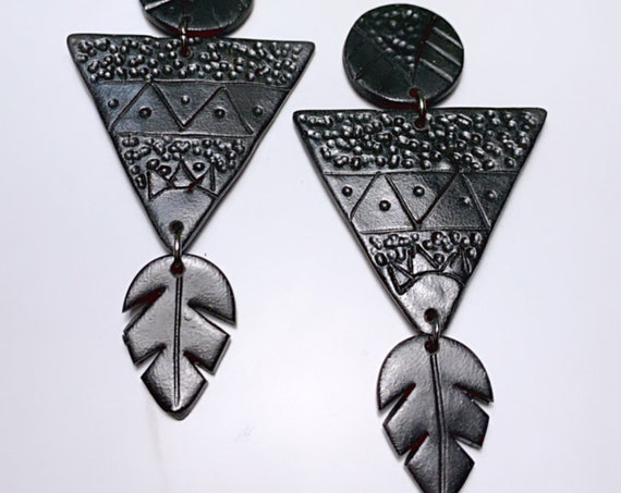 Shadow Collection Geometric tribal feather Statement Earrings stud dangle made to order Custom plants plant lady bold unique ooak