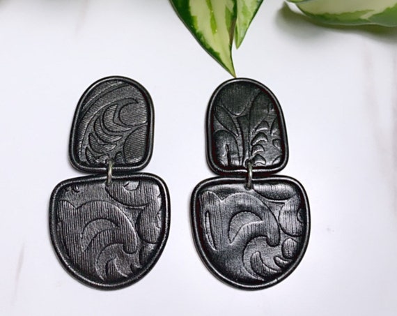 Not So Plain Jane Collection Black  Statement Earrings Clay Jewelry